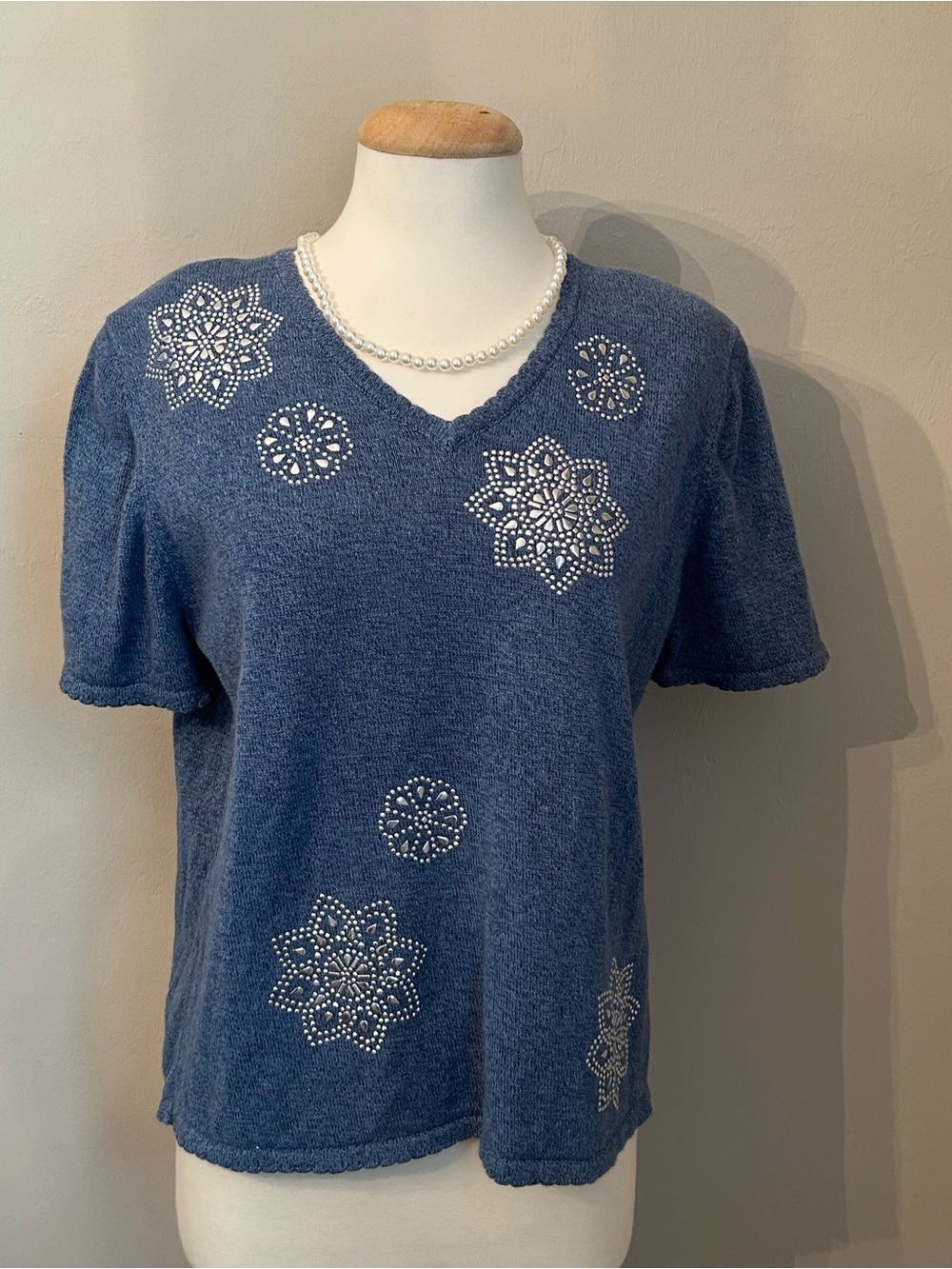 Alfred Dunner Boho Chic Women’s Gem Embellished Snowflake Knit Top Size PL
